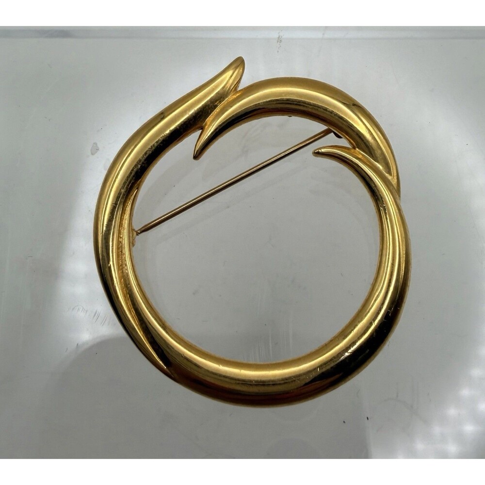 Vintage Monet Signed Gold Tone Modernist Swirl Open Circle Statement Brooch Pin